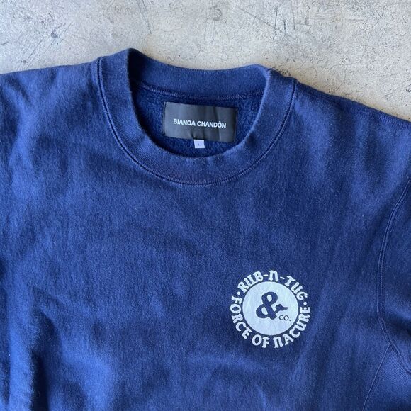 Bianca Chandon Navy Crewneck Womens size L Large Rare - Picture 2 of 2